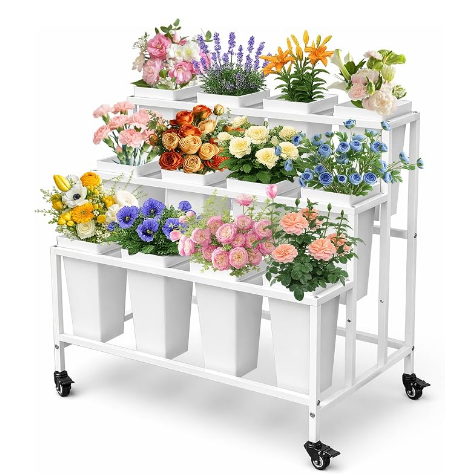 Commercial 3-Tier Rolling Plant & Floral Bucket Stand
