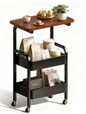 3-Tier Narrow Utility Rolling Wire Cart with Handles